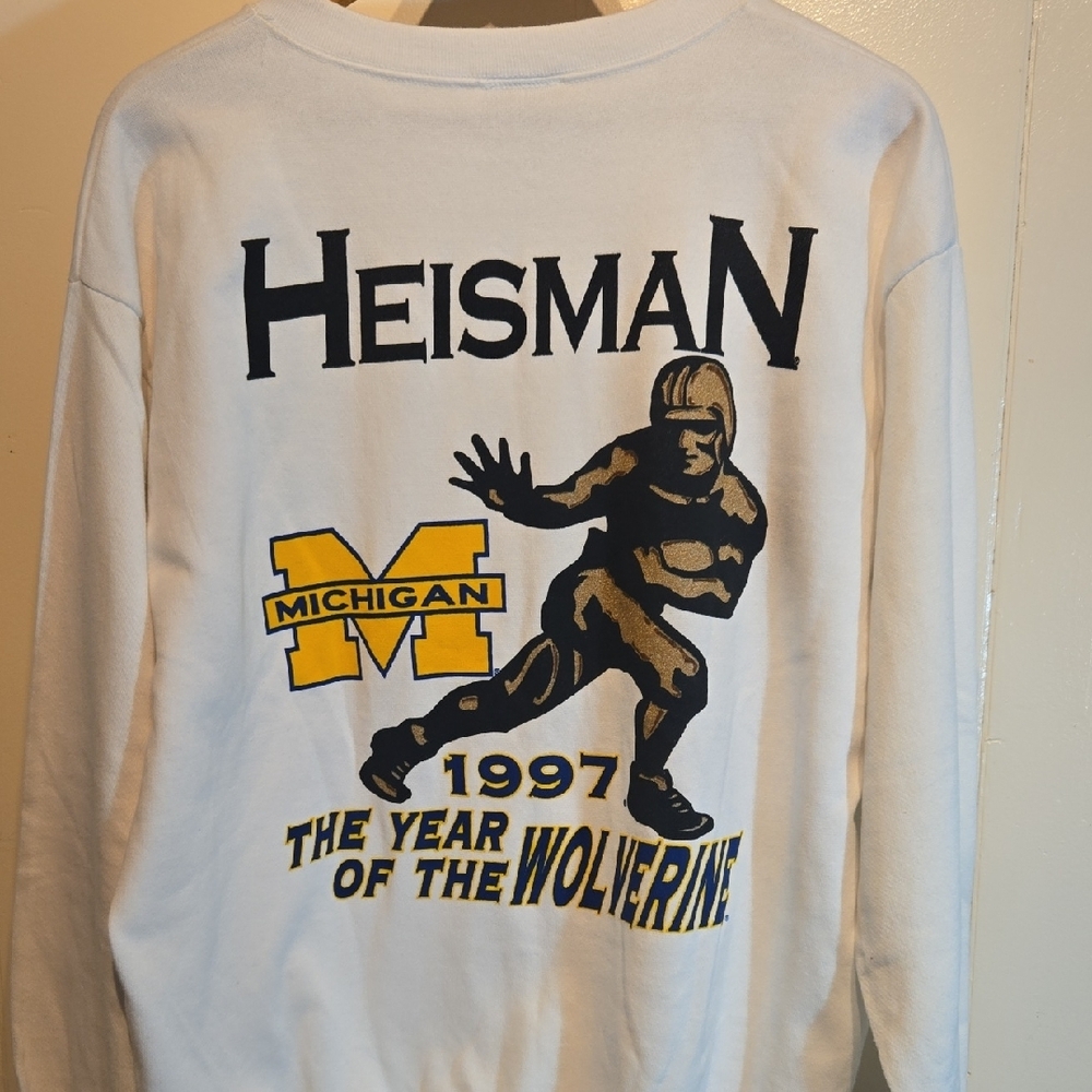 White Crewneck Sweater with Michigan Print